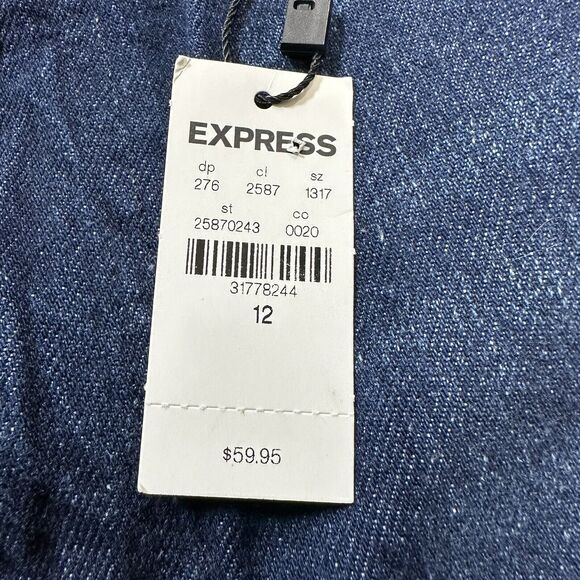 NWT EXPRESS Midi High Rise Womens Denim Jean Shorts Dark Wash Stretch Sz 12 New - Picture 3 of 9